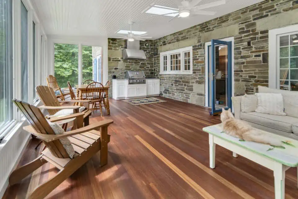 Hardwood floors in indoor-outdoor room