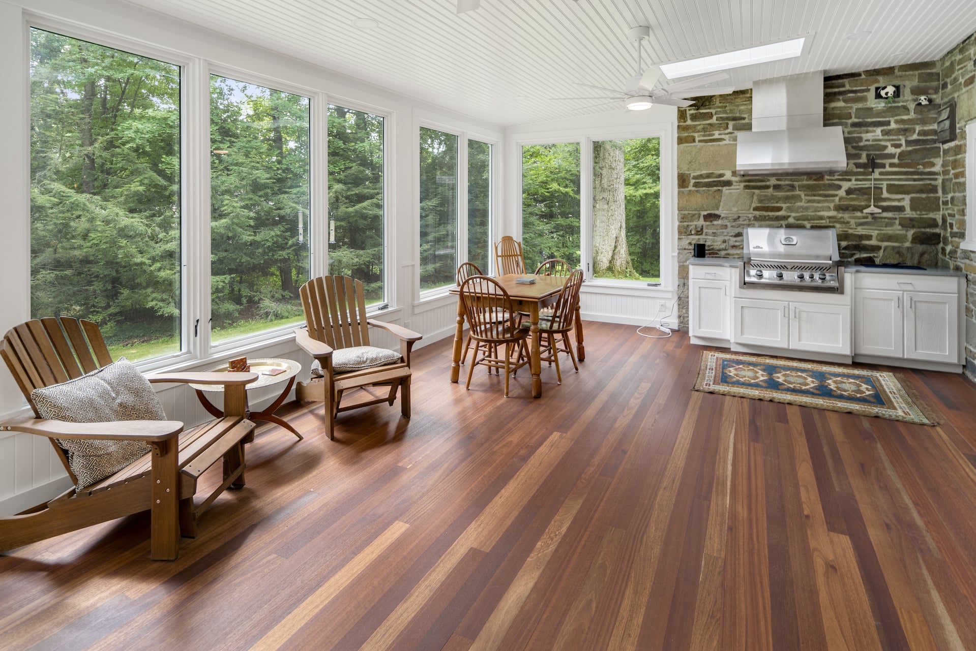 Enclosed porch room with indoor grill