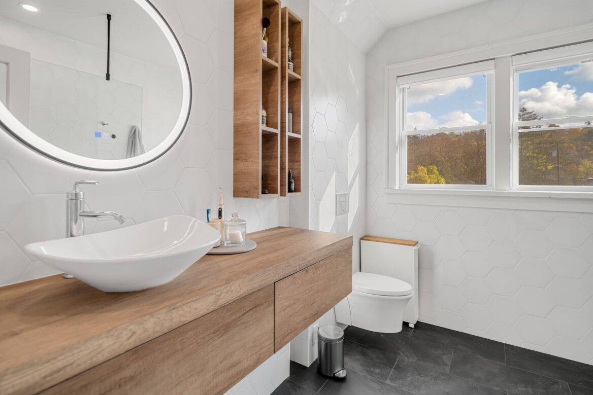 Remodeled bathroom with basin sink
