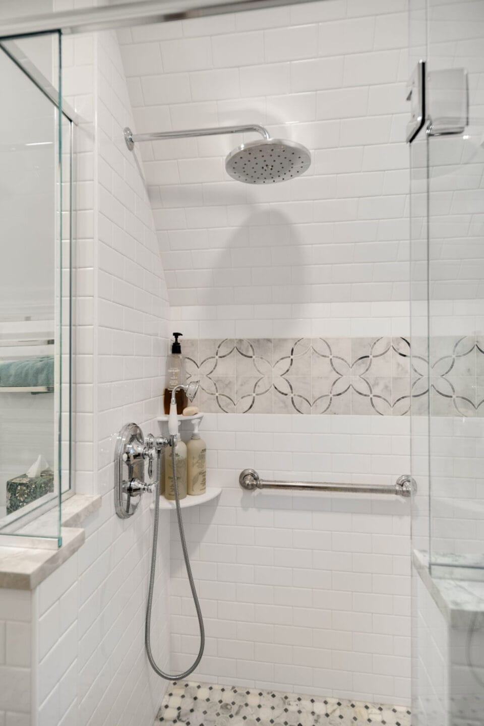 Tile bathroom with sloped ceiling