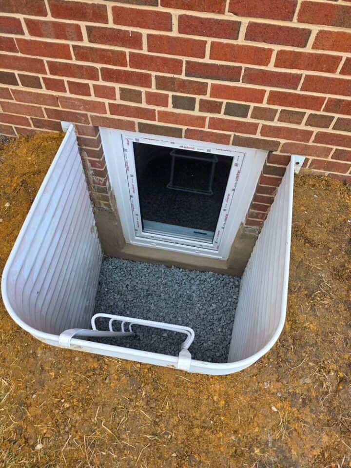 An egress window in basement bedroom