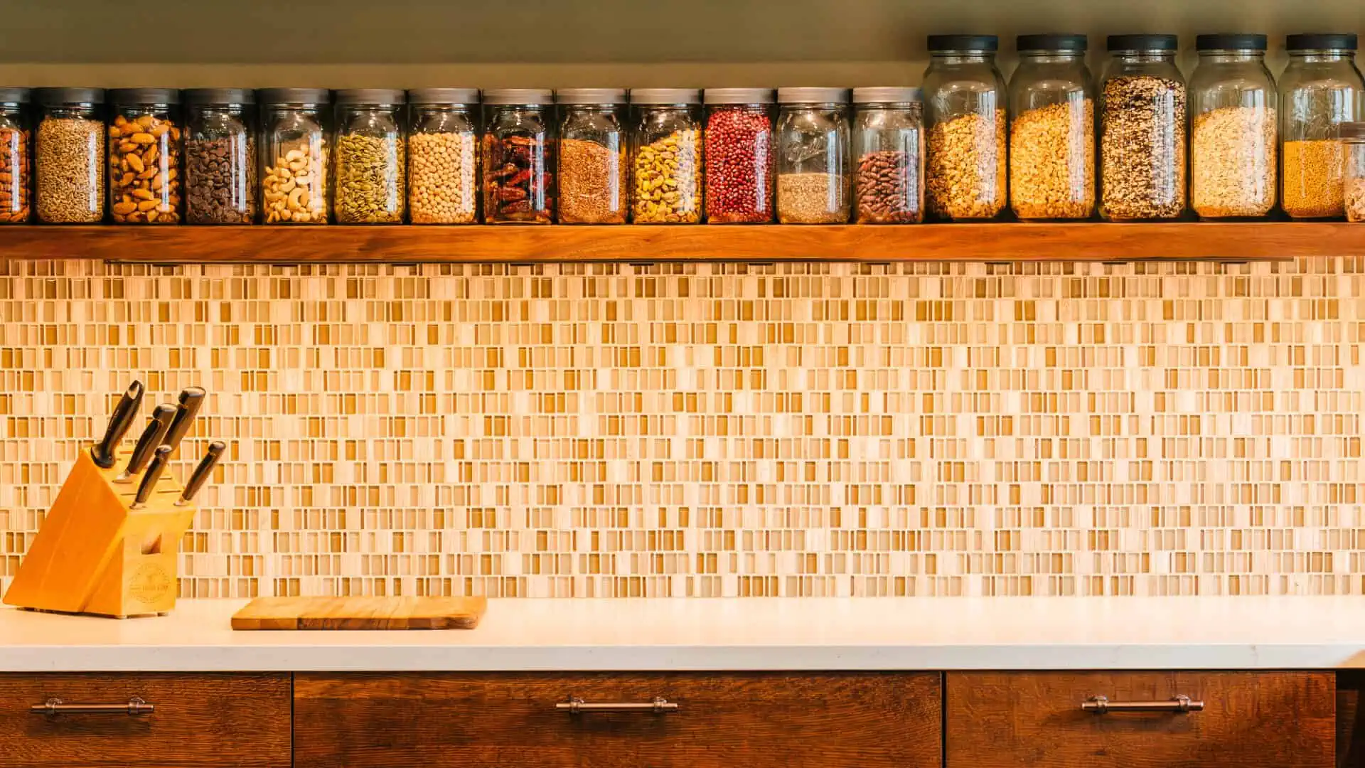Unique backsplash tile adds personality and color to this kitchen addition. 